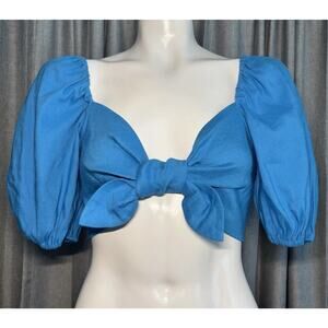 Leyden Women NWT Smocked Tie-Front Crop Top Blue Size Small